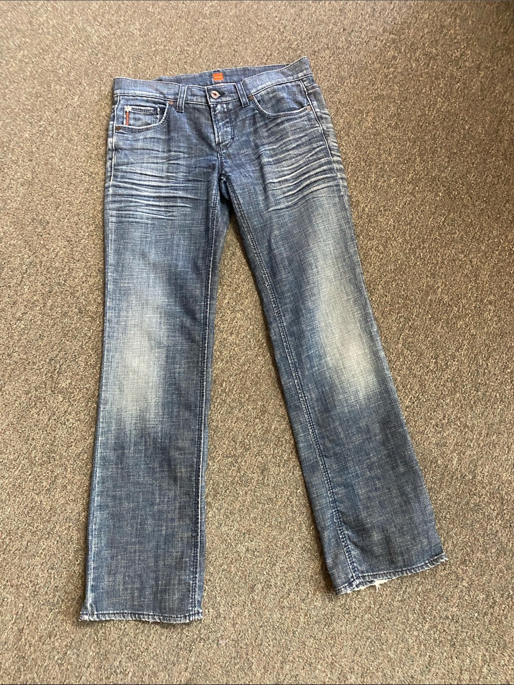 Vintage Boss Women’s Blue Flare Jeans with Faded Wash